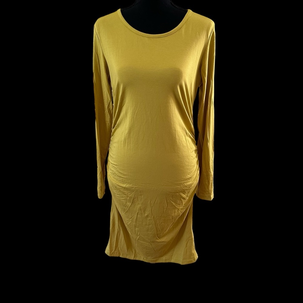Smallshow Women’s Long Sleeves Maternity Ruched Dress Yellow Size M NWT
